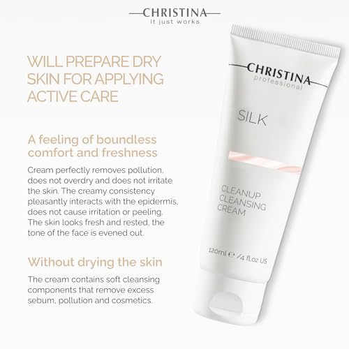 Christina Silk CleanUp Cleansing Cream for Face | Oil-Free Gel Texture, Relieves Irritation, Moisturizing Effect, Suitable For Dry & Sensitive Skin | 24-Hour Care, Ideal for Face Makeup Removal 120ml