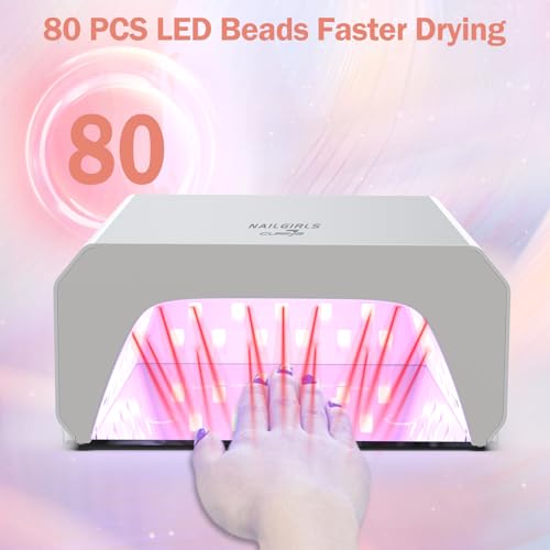 NAILGIRLS Cordless UV LED Nail Lamp, 60W Professional Rechargeable UV Light for Gel Nails with 4 Timer Setting, Portable Nail Dryer Auto Sensor, 80 LED Beads Fast Curing for Salon Manicurist