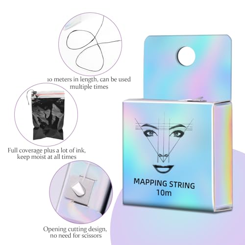 ATOMUS Eyebrow Mapping String 6 Pieces 10m(32ft) Pre-Inked Microblading String for Brow Mapping Measuring Marking Symmetrical Eyebrow Thread (Black)