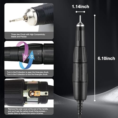 45000RPM Professional Nail Drill Handle, 102L Micro Motor for Nail, Lab, Jewelry, Ceramics, Silicone, Glasswork, Artware, Woodcarving