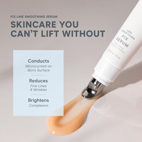 NuFACE FIX Serum - Line Smoothing Conductive Serum for Microcurrent with Triple Peptide, Hyaluronic Acid & IonPlex to Hydrate, Brighten and Enhance NuFACE Microcurrent Device Results (0.5 oz)