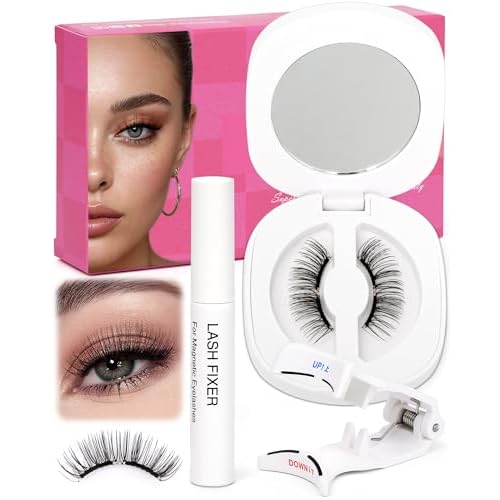 Natural Look Magnetic Eyelashes Magnet - Lashes Reusable Double Sided Magnetic Lashes With Applicator and Mirror, Easy To Wear And Remove, No Glue Needed Strip Lashes, Black Faux Cils by EMEDA (#29)