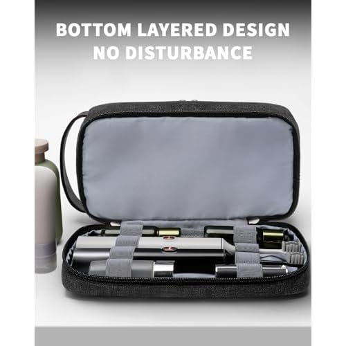 ZOMFELT Toiletry Bag for Men, Dual Layers Canvas Travel Toiletries Bag, Water-Resistant Travel Organizer with Elastic, Large Capacity Dopp Kit, Hanging Shaving Hygiene Bag, Black, L