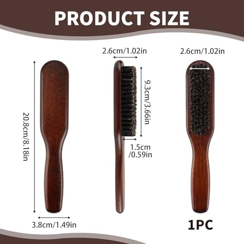 Boar Bristle Beard Brush for Men, Natural Bristle Beard Grooming Brush with Beech Wood Handle, Smooths Detangles Conditions Beards, Pocket Size 7.8x3.9 In
