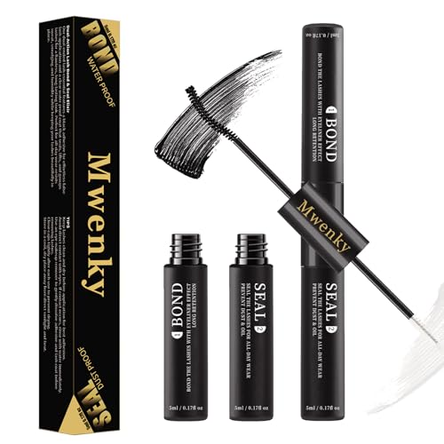 Lash Bond and Seal, 2-in-1 Eyelash Glue for Clusters, Waterproof & Latex-Free Lash Adhesive, Long-Lasting 72H+ Hold, Non-Irritating Black Bond for DIY Eyelash Extensions at Home (5ml+5ml)