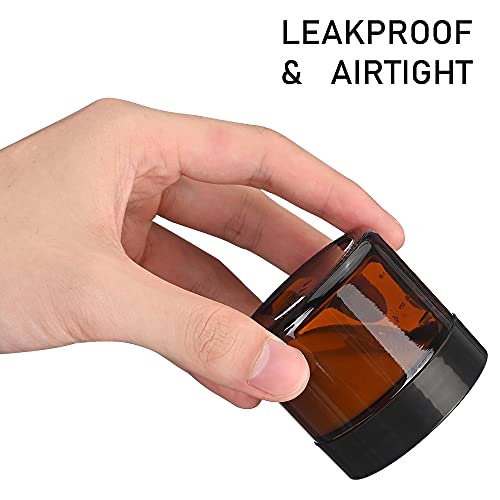 2 oz Glass Jars with Lids, 48 Pcs Bumobum Small Amber Glass Candle Jars with Black Lids, White Labels & Inner Liners, Empty Round Cosmetic Containers for Cream, Lotion, Slime, Ointments