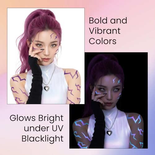 UV Glow Pattern Temporary Tattoos | Purple Demon Energy Pattern | Blacklight Activated Neon Blue | Hunter Cosplay | Fake Tat Stickers | Kpop Birthday, Glow Party, RPD, Halloween