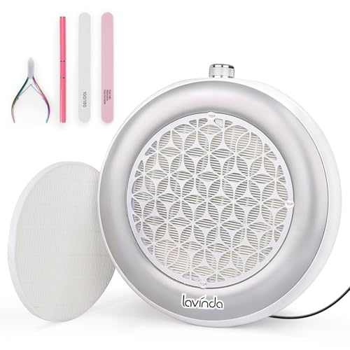 Lavinda Nail Dust Collector Quiet Plug-in Nail Tech Powerful Dust Vacuum Suction Fan with Reusable Filter, Electric Acrylic Nail Dust Cleaner for Nail Polishing, Low Noise, Salon Home