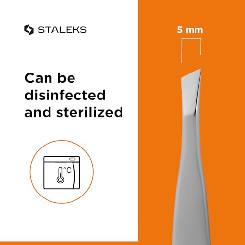 STALEKS PRO Expert 20 Type 3 Professional Eyebrow Tweezers ? Wide Beveled Stainless Steel for Thick Brows & Soft Stroke Hair Removal