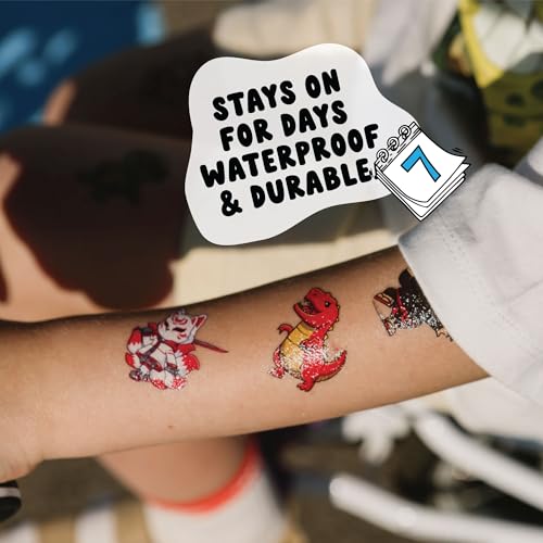 Kids Temporary Tattoos - Made in Europe Hypoallergenic, Pre-Cut, 50 Pcs Original Kid Tattoos, Designs with Sea World, Butterflies, Flowers, Motivational Words - Gift Tattoos for Boys and Girls