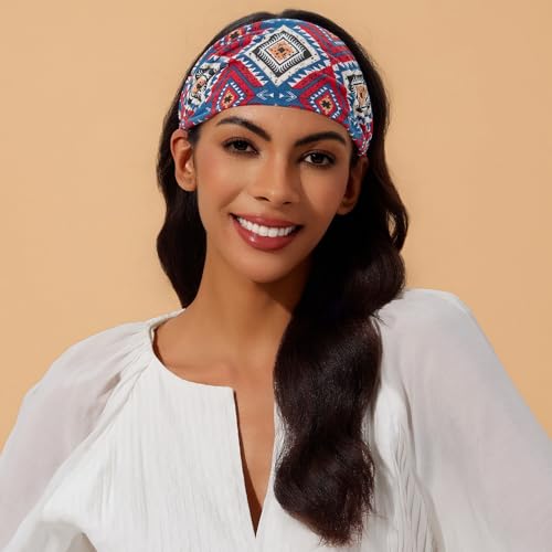 Cicy Bell Headband for Women Boho Yoga Workout Vintage Traditional Folk Patterns Head Wrap Trendy Running Hiking Cycling Hairband