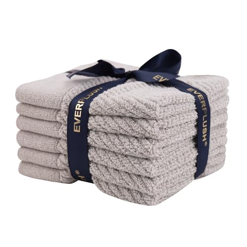 Everplush Industrial Twill Face Towel 6-Piece Set - Cotton & Microfiber Blend, Super Absorbent, Ultra Soft, Skin-Close Cotton Fibers, Long Lasting, Daily Cleansing