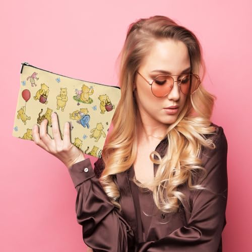1Pcs Cute Winnie Decor Gift for Women, Classic Winnie Makeup Bags, the Pooh Make Up Pouch with Zipper, Yellow Travel Make Up Pouch, Perfect for Women Girls Birthday Gifts
