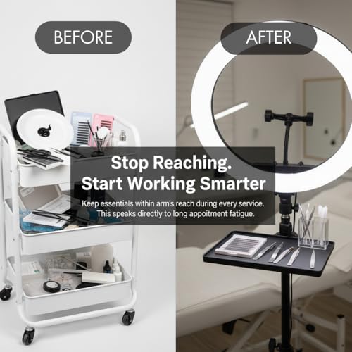 Durable Lash Tray for Ring Light - Spa Ring Light Adjustable Tray for Lash Artists, Estheticians & Tattoo Supplies - Lash Tray Holder with Phone & iPad Slots for an Organized Workspace