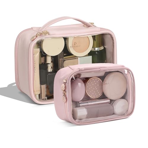 Pocmimut Clear Makeup Bags,Small Makeup Pouch with Large Cosmetic Bag Toiletry Bag Car Accessories Storage for Women Men,Travel Essentials Organizers,Pink