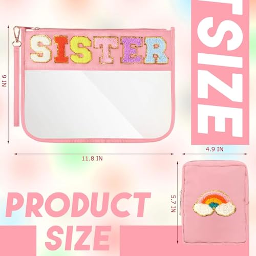 2 Pcs Big Sister Gifts Cosmetic Makeup Bag with Chenille Letter Patch,with Handles PVC Waterproof Clear Makeup Bag,Portable Toiletry Storage Bag