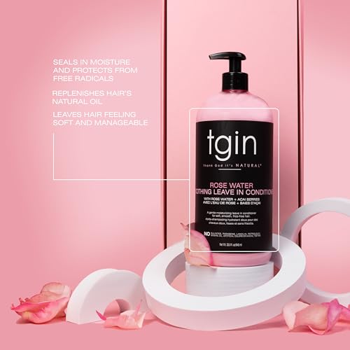 tgin Rose Water Smoothing Leave In Conditioner ? Lightweight Moisture Hair Conditioner for Curly, Coily & Wavy locks ? Curly Hair Products Hydrates that Detangles & Defines Without Buildup ? 13 Oz