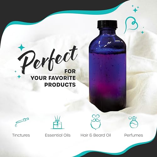 Nevlers 8 Oz Glass Bottles with Lids 18 Pack | Leakproof 8oz Bottles with Lids, Funnel, Brush, Marker & Labels | Cobalt Blue Bottle Set For Use as Glass Juice Jars, Vanilla Extract Making Kit & More