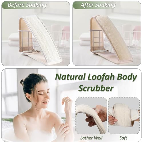 Natural Loofah Exfoliating Body Scrubber for Men and Women, Loofah with Handle, Exfoliating Back Scrubber for Shower Set, Luffa Sponge to Clean & Relax Your Body Deeply (2 Pack)