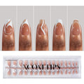 BTArtbox Short Coffin Pre-Designed French Nail Tips and Short Square White French Press on Toenails, Brown