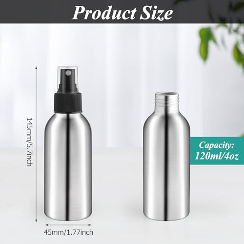 8 Pcs 120ml/4oz Aluminum Fine Mist Spray Bottles Reusable Fine Mist Sprayer Bottle Metal Atomizer Cosmetic Storage for Travel Toner Perfume Essential Oil Liquid