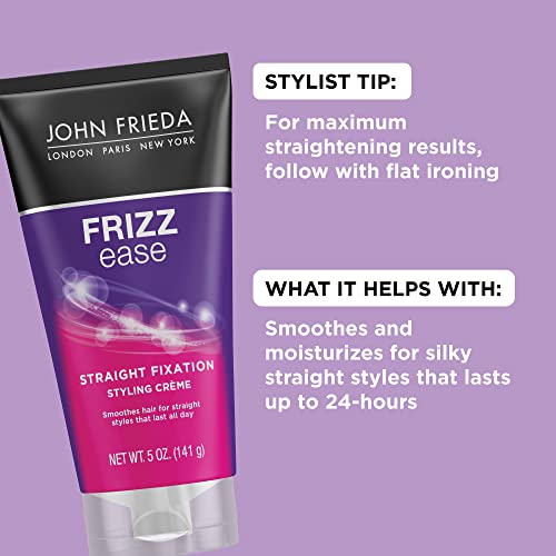 John Frieda Frizz Ease Straight Fixation Styling Cr?me, Straightens Frizzy Hair with Milk Protein & Almond Oil, Sleek & Frizz-Free, with ThermaGuard Heat Protection Against Damage, 5 Oz