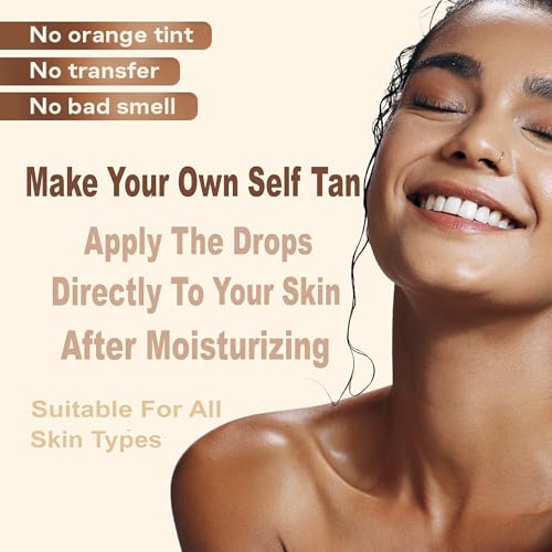 Self Tanning Drops Kit with Mixing Palette ? Made in Korea with Natural Ingredients, Aloe Leaf Juice & Hyaluronic Complex Face & Body Non-Toxic, Fragrance-Free, Sunless Bronzing Glow - Pink