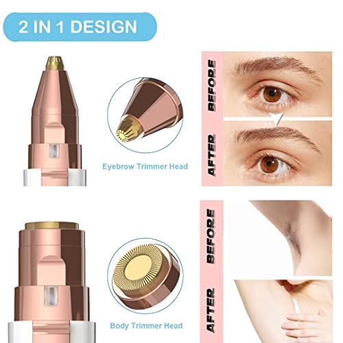 Eyebrow Razor,Facial Hair Removal for Women, (USB Rechargeable), 2 in 1 Eyebrow Trimmer and 100% Painless Hair Remover with Light for Nose, Lips, Face, Body