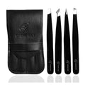 4Pcs tweezers for Women with Travel Case, Tweezers for Eyebrows - Great Precision Splinter Tweezers and Ingrown Hair Removal Professional Stainless Steel (Black)