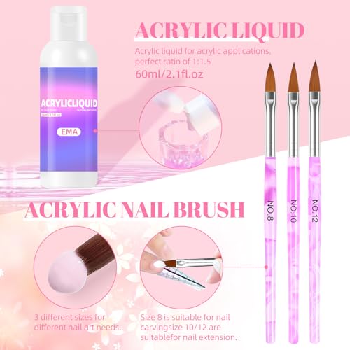 Major Dijit Acrylic Nail Kit with Drill and UV LED Lamp - Starter Set with White Pink Clear Acrylic Powder, 6 Macaron Gel Polishes, Nail Decorations and Manicure Tools