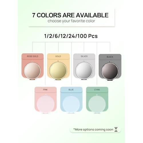Compact Mirror for Purse, Pack of 12 Double-Sided 1X/2X Magnifying Metal Pocket Makeup Mirrors(Round, Cyan)