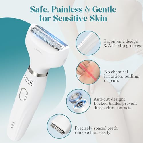 PELCAS Bikini Trimmer for Women Kit 6 in 1 Electric Shaver, Cordless Razors, Nose Hair Trimmer, Shaver for Women & Men Pubic Hair, Private Area, Legs, Face, Nose, Eyebrow, Body Hair Removal