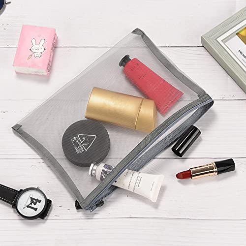 20 Pieces Mesh Makeup Cosmetic Bag Mesh Zipper Pouch Pencil Pouch, 9.5 x 7.1 inches (Gray)