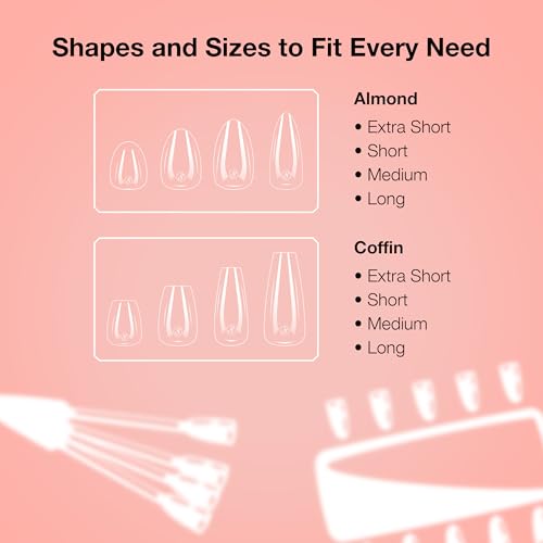 Cre8tion Soft Gel Nail Tips, Short Almond Shape, 602 Tips in 14 Sizes (00-9) for Professional Nail Extensions