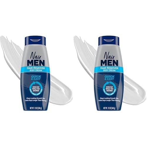 Nair Men Hair Remover Body Cream,Quick and Easy Body Hair Removal Cream for Men,Aloe and Lanolin,Dermatologist Tested,12 Oz,(Pack of 2)