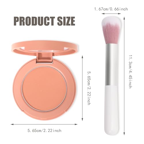 Peach Orange Powder Blush for Cheeks with Brush, Natural Blendable Matte Blush Palette For Face Blushes, Silky Lightweight Texture for Women Face Makeup Rubores de Maquillaje, 03#