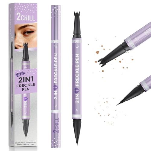 2CHILL Dual Ended Freckle Pen, 2 in 1 Microblading Fake Freckles and Eyebrow Pen, Waterproof Natural Lifelike Freckle Stamp, Faux Makeup Last All Day (02 Brown)