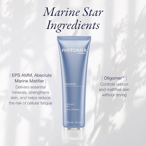 Phytomer Oligopur Purifying Cleansing Gel | Skin Balancing, Oil Absorbing Face Cleanser | Energizing Face Wash Prevents Dull Skin Tone | Safe, Natural Ingredients | Sustainable & Eco-Friendly | 150ml