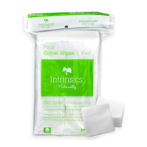 Intrinsics Petite 2x2 Cotton Squares (200 Count) | 4-Ply Cotton Pads for Face & Makeup Removal | Lint-Free Facial Cleansing Pads & Face Pads for Toner | Hypoallergenic and 100% Pure Cotton