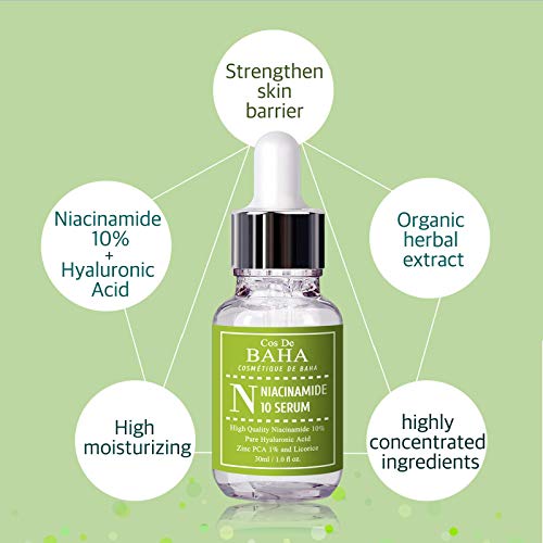 Cos De BAHA Niacinamide 10% Serum 1 Fl Oz ? Zinc PCA, Hyaluronic Acid & Aloe for Balancing, Pore-Refining & Uneven Tone (30 ml)