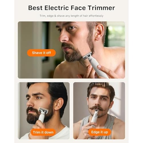 Electric Groin & Body Hair Trimmer - Painless Beard Razor for Men, All-in-One Body Groomer, Waterproof Wet/Dry Men's Ball Shaver with Magnetic Head, USB-C Charging, Easy Claen, White(Lite)
