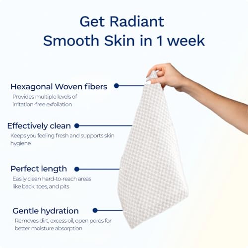 Sima - Bundle - Exfoliating Body Towel White + Japanese Exfoliating Face Towel with Hexagon Fibers, Body Scrubber with 2 Sides for Scrubbing & Washing