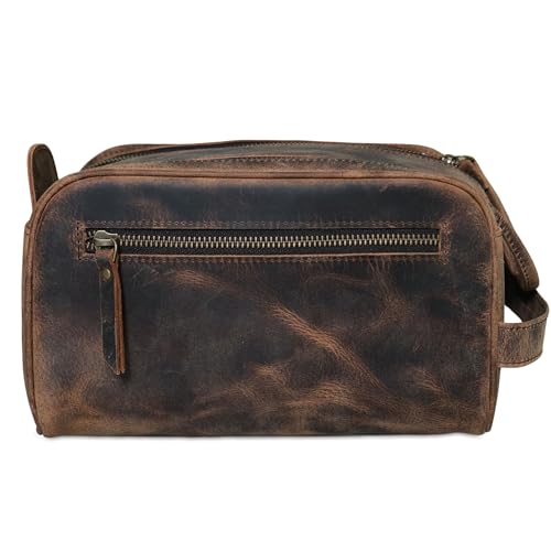 KomalC Travel Toiletry Bag ? Premium Leather Dopp Kit for Men & Women with Water-Resistant Lining & Spacious Zippered Organizer