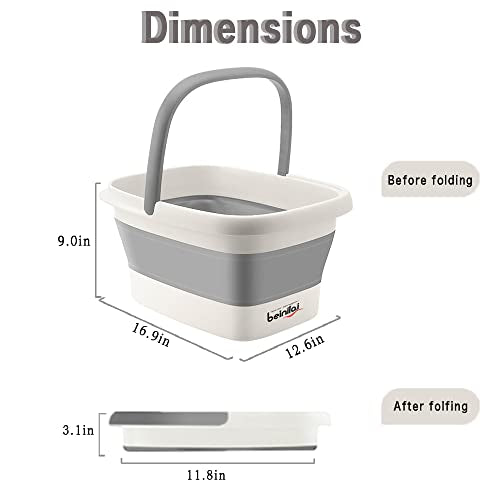 Beinilai Collapsible Foot Bath Basin for Soaking Feet,Foot Soak Tub,Plastic Foot Bucket with Handles and Massage Acupoint,Foldable Laundry Basket-Gery