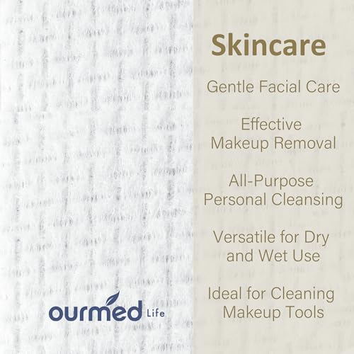Ourmed Life Face Towels, Disposable Biodegradable Facial Towels for Sensitive Skin, Lint- free Facial Wipes for Washing Face, Skincare and Makeup Remover, Dry Wipes, 10"¡¿7.9" Extra Large, 60 Count