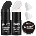 White Black Face Body Paint Stick Set with Translucent Setting Powder and Sponges, Professional Full Coverage Face Painting for Adults Halloween Cosplay SFX Skull Zombie Skeleton Goth Makeup