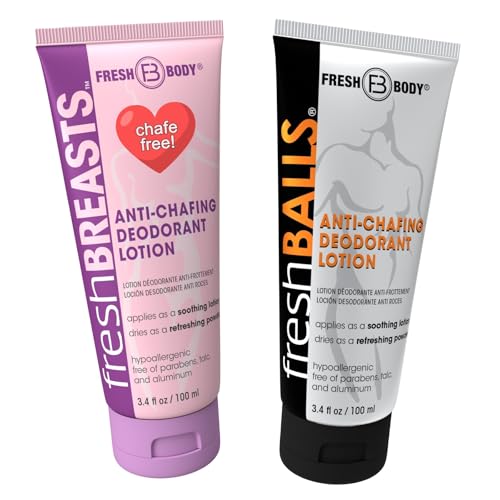 Fresh Breasts + Fresh Balls Anti-Chafing Cream, Deodorant Lotion to Powder for Men & Women, Anti-Friction Cream - Talc Free, Aluminum Free, 3.4 fl oz