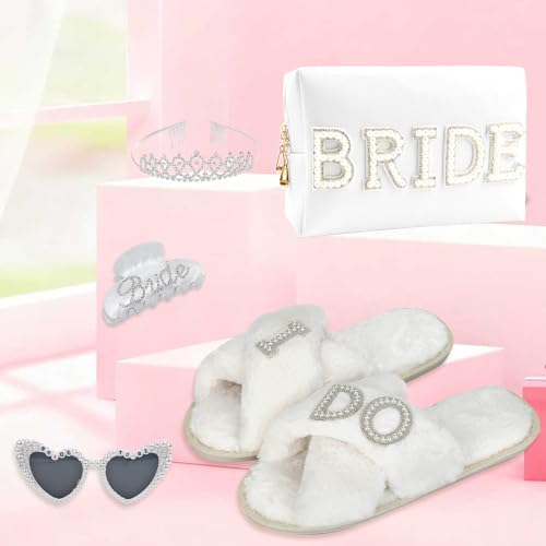 Bachelorette Gifts for Bride, Bride to Be Gifts, Bachelorette Party Decorations,Wedding Veil, Bride Makeup Bag, Bride Slippers, Bride Sash, Bride Hair Clip, Bridal Shower Gifts for Women Girls