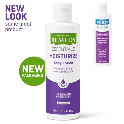 Medline Remedy Essential Moisturizing Body Lotion (8 oz Bottle), 36 Count, Unscented, Hydrating, Soothing For Dry Skin, Smooths & Softens, Non-Greasy, Hypoallergenic, Men, Women, Elderly