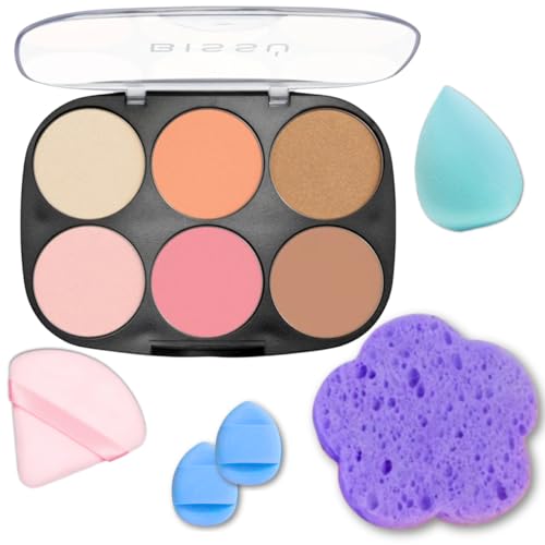 Makeup Kit Biss? 6?Color Palette + Velvet Puff + 2 Finger Puffs + Makeup Sponge + Exfoliating Sponge (4 Styles) (02 La de Caj?n)